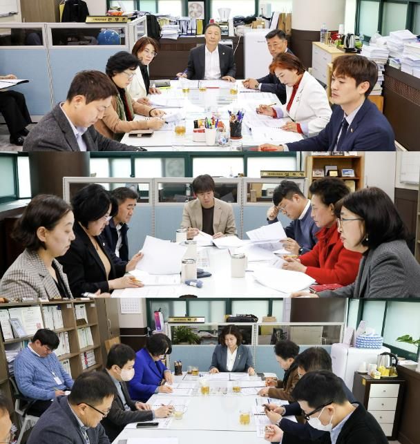 안산시의회 3개 상임위원회가 11일 각 상임위원장실에서 안산시 집행부와 간담회를 개최했다. 사진 위부터 차례대로 기획행정위원회와 문화복지위원회, 도시환경위원회의 간담회 모습.