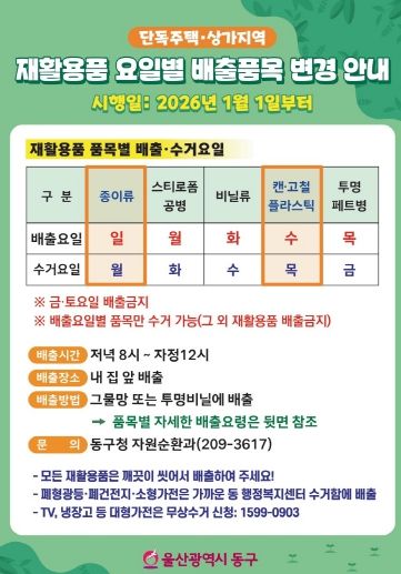 2026년 재활용품 배출품목 변경 안내