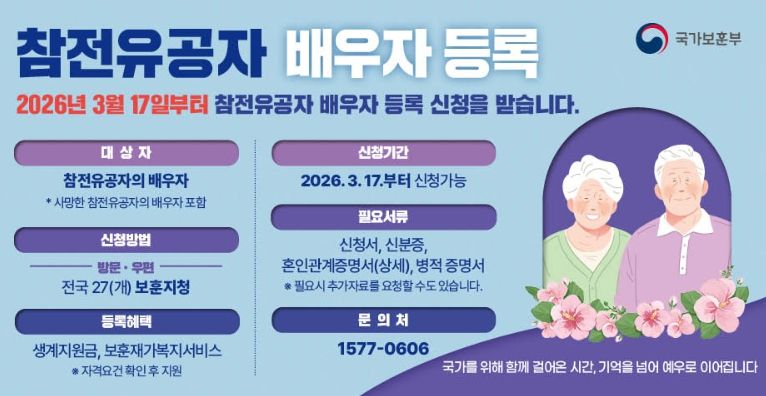 참전유공자 배우자 등록신청 안내 포스터