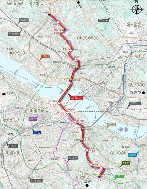 서부선 도시철도 노선도